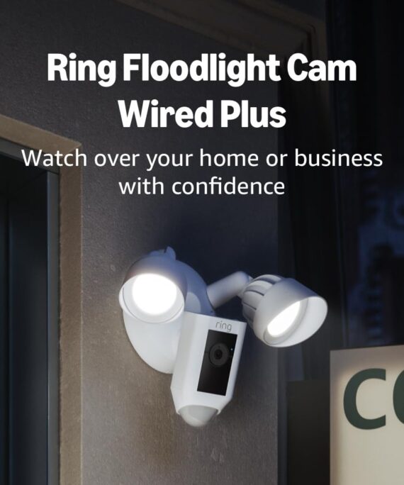 Ring Floodlight Cam Wired Plus — Outdoor home or business security with motion-activated 1080p HD video and floodlights, (2021 release) White