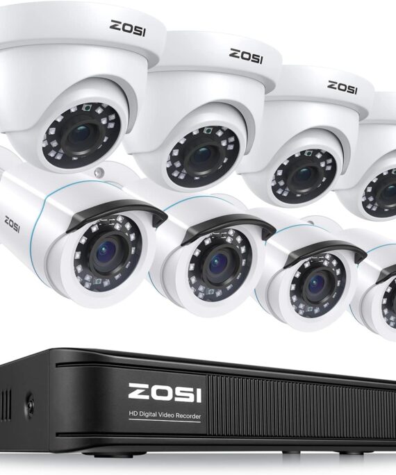 ZOSI H.265+ 1080p Home Security Camera System Indoor Outdoor, 5MP Lite CCTV DVR 8 Channel, 8 x 1080p Weatherproof Surveillance Bullet Dome Camera, Remote Access, Human Vehicle Detect (No Hard Drive)